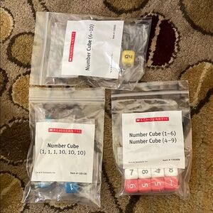 Scholastic Red and Blue Mathematics counting number cubes. NIB unopened +,=,x,—